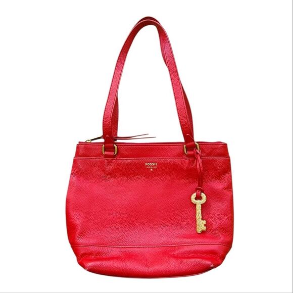 Fossil Red Leather Small Tote Bag Purse - Picture 1 of 14